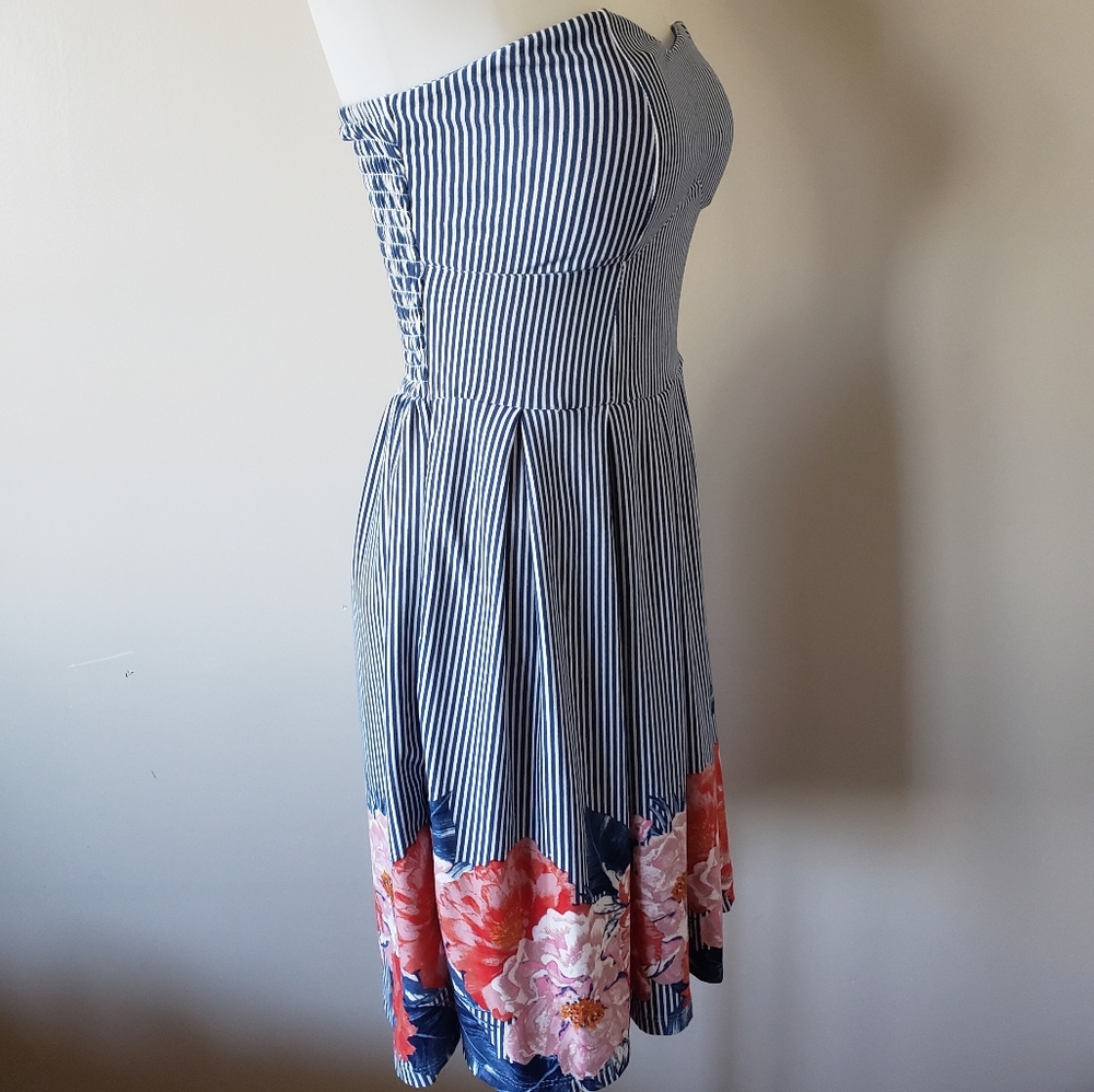 Blue Striped Floral Dress with Removable Straps - Picture 7 of 16